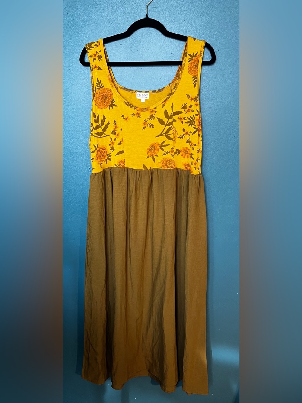 Field Day Floral Josephine Dress in Pea Soup Marigold 3x 100% cotton - Picture 1 of 4